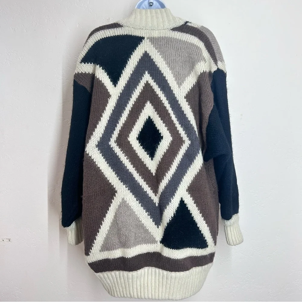 Oversized Vintage Cocoon Mohair Blend Geometric Patterned Women's Sweater S/M